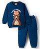 Babyhug Terry Knit Full Sleeves T-Shirt & Lounge Pant Set with Animal Print - Navy Blue