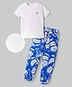OLLINGTON ST. Cotton Knit Half Sleeves Rib Top & Lounge Pants Set with Butterfly Print - White & Blue