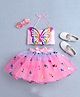 TINY MINY MEE Satin Woven Sleeveless Butterfly Applique Detailed Top & Skirt Set - Multi Colour