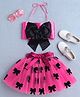 TINY MINY MEE Satin Woven Sleeveless Bow Applique Detailed Top & Skirt Set - Magenta