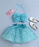 TINY MINY MEE Satin Woven Sleeveless Snowflakes Foil Printed Bow Applique Detailed Top & Skirt Set - Blue