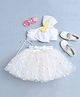 TINY MINY MEE Satin Woven Sleeveless Floral Printed Bow Applique Detailed Top & Skirt Set - White