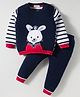 Simply Knitted Full Sleeves Sweater Set with Bunny Design - Navy Blue