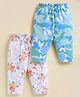 Biskid Cotton Knit Pack Of 2 Floral Printed Capris - White Blue & White Orange