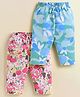 Biskid Cotton Knit Pack Of 2 Floral & Fruits Printed Capris - White Blue & Pink