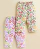 Biskid Cotton Knit Pack Of 2 Floral Printed Capris - White Violet & Green