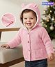 Babyoye 100% Cotton Knitted Full Sleeves Solid Dyed Hooded Front Open Sweater - Pink