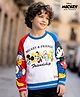 HoneyHap Disney Terry Knit Drop Shoulder Full Raglan Sleeves Sweatshirt with Mickey & Friends Graphic - Multicolor