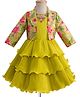 Enfance Zardozi Embroidered Layered Knee Length Dress With Full Sleeves Floral Printed Jacket - Mustard
