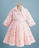 Enfance Hearts Foil Printed Knee Length Dress With Full Sleeves Coordinating Shrug - Peach