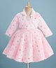 Enfance Hearts Foil Printed Knee Length Dress With Full Sleeves Coordinating Shrug - Pink