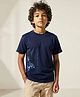 tiny toonzzz Cotton Knit Half Sleeves Tiger Printed Tee- Navy Blue