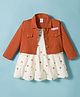 WOW Clothes Cotton Knit Frock & Full Sleeves Jacket With Teddy Bear Print - Cream