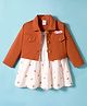 WOW Clothes Cotton Knit Frock & Full Sleeves Jacket With Teddy Bear Print - Peach
