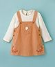 WOW Clothes Cotton Knit Frock & Full Sleeves Inner Tee With Floral Embroidery - Orange & White