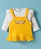 WOW Clothes Cotton Knit Frocks with Full Sleeves Inner Tee With Floral Embroidery - Golden & White
