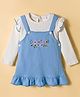 WOW Clothes Cotton Knit Frocks with Full Sleeves Inner Tee With Floral Embroidery - Light Blue & White