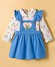 WOW Clothes Cotton Knit Frock & Full Sleeves Inner Tee With Floral Embroidery & Butterfly Print - Light Blue & White