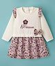 WOW Clothes Cotton Knit Full Sleeves Floral Printed & Embroidered Frock With Bow Applique - Light Pink & White