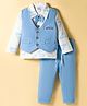 WOW Clothes Cotton Knit Full Sleeves Car Printed 3 Piece Party Suit With Bow Applique - Light Blue & White