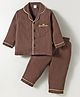 WOW Cotton Woven Full Sleeves Night Suit With Text Applique - Brown