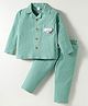WOW Cotton Woven Full Sleeves Night Suit With Elephant Applique - Teal Blue