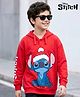 Pine Kids Disney Terry Knit Full Sleeves Hooded Sweatshirt with Lilo & Stitch Graphic - Red