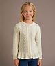 Cherry Crumble By Nitt Hyman  Cotton Blend Knit Full Sleeves Cable Knit Designed Heavy Winter Sweater - Cream