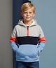 Cherry Crumble By Nitt Hyman Cotton Blend Knit Full Sleeves Colour Blocked Light Winter Hooded Sweatshirt -Blue