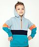Cherry Crumble By Nitt Hyman Cotton Blend Knit Full Sleeves Colour Blocked Light Winter Hooded Sweatshirt -Blue