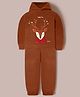 Cherry Crumble By Nitt Hyman Knit Full Sleeves Reindeer Patch Detailed Hooded Heavy Winter Sweatshirt & Joggers Set - Brown