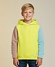 Cherry Crumble By Nitt Hyman Cotton Blend Knit Full Sleeves Colour Blocked Light Winter Hooded Sweatshirt - Yellow