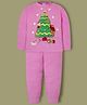 Cherry Crumble By Nitt Hyman Knit Full Sleeves Animals & Tree Patch Detailed Winter Night Suit Set - Pink