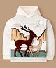 Cherry Crumble By Nitt Hyman Full Sleeves Deer Patch Detailed Light Winter Hooded Sweatshirt - Cream