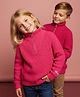 Cherry Crumble By Nitt Hyman Cotton Blend Knit Full Sleeves Self Designed High Neck Heavy Winter Sweater - Pink