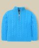 Cherry Crumble By Nitt Hyman Cotton Blend Knit Full Sleeves Cable Knit Designed High Neck Heavy Winter Sweater - Blue