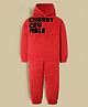 Cherry Crumble By Nitt Hyman Knit Full Sleeves Brand Name Flock Printed Hooded Heavy Winter Sweatshirt & Joggers Set - Red