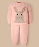 Cherry Crumble By Nitt Hyman Knit Full Sleeves Bunny Patch Detailed Winter Night Suit Set - Peach