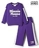 Babyhug Disney Terry Full Sleeves Drop Shoulder T-Shirt and Trackpant with Minnie Mouse Graphics - Purple