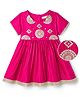 EARTHY TOUCH Woven Half Sleeves Ethnic Dress with Motif Embroidery - Dark Pink