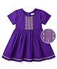 EARTHY TOUCH Cotton Woven Half Sleeves Ethnic Dress with Floral Embroidery - Purple