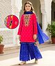 EARTHY TOUCH Cotton Woven Full Sleeves Kurta Gharara & Dupatta Set With Floral Embroidery - Pink & Blue
