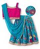 EARTHY TOUCH Woven Sleeveless Lehenga Choli & Dupatta Set with Floral Foil Print - Royal Blue & Pink