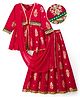 EARTHY TOUCH Woven Three Fourth Sleeves Floral Glitter Printed Choli Lehenga Set with Dupatta & Lace Detailing - Red