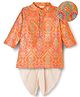 EARTHY TOUCH Woven Full Sleeves Kurta Dhoti Set with Motif Glitter Print - Orange