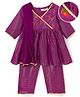 EARTHY TOUCH Cotton Lurex Woven Three Fourth Sleeves Striped Kurti Salwar Set with Dupatta & Floral Embroidery - Purple