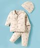Simply Interlock Knit Full Sleeves Co-ord Night Suit With Elephant Print & Cap - Beige