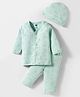 Simply Interlock Knit Full Sleeves Co-ord Night Suit With Sky Print & Cap - Light Green