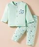 Simply Sinker Knit Full Sleeves Front Open Night Suit With Space Theme Print - Mint Green