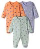 Simply Interlock Knit Full Sleeves Footed Sleepsuits With Dino Print Pack Of 3 - Light Blue Lilac & Orange